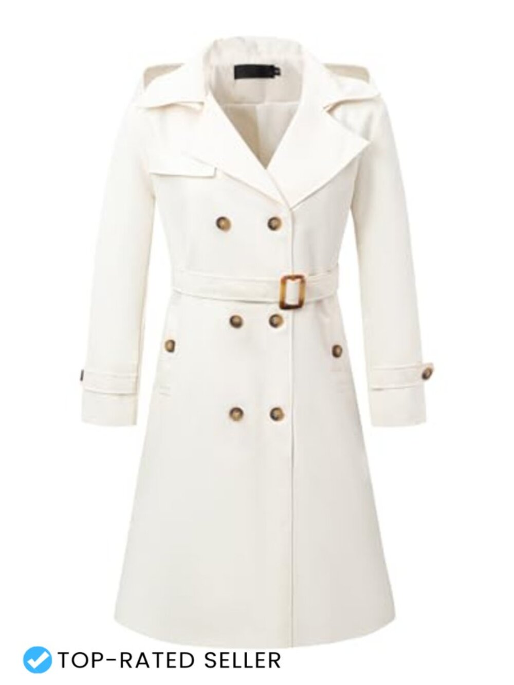 Womens Long Trench Coat Double Breasted Belted Slim Overcoat Detachable Hood